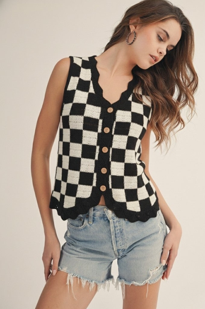 Checker Sweater Vest Top