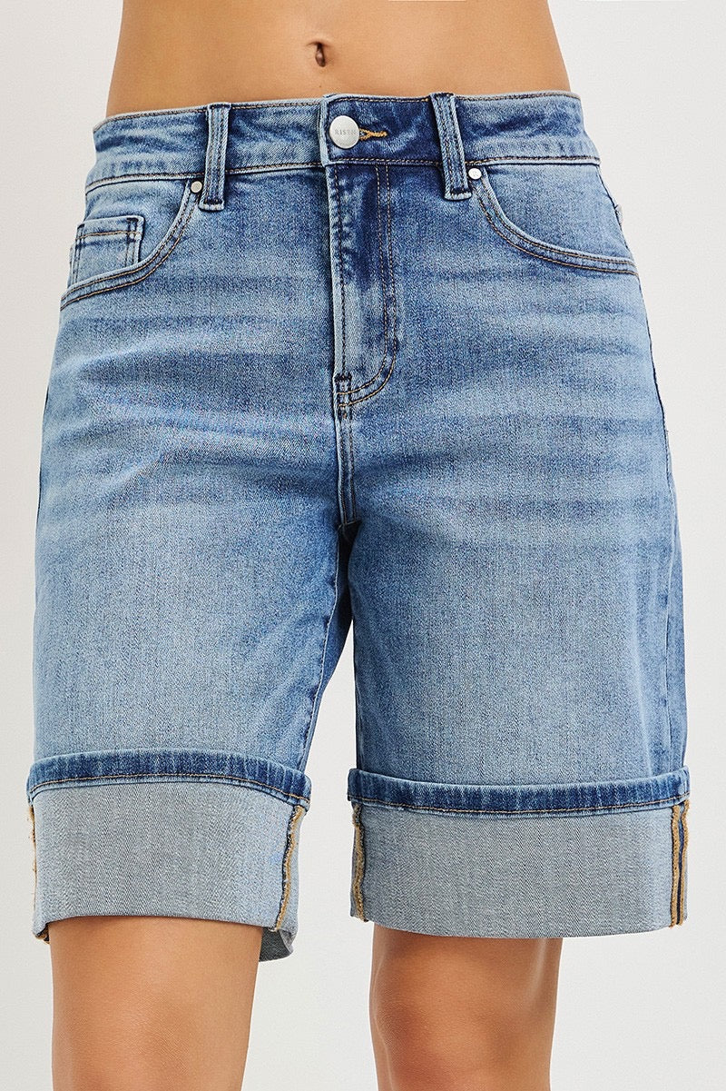 Risen Jeans Cuffed Bermuda Shorts