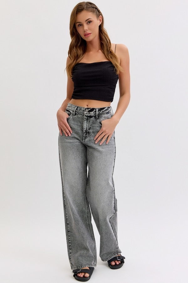 Grey Wash Wide Leg Denim