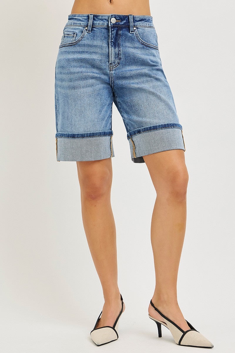 Risen Jeans Cuffed Bermuda Shorts
