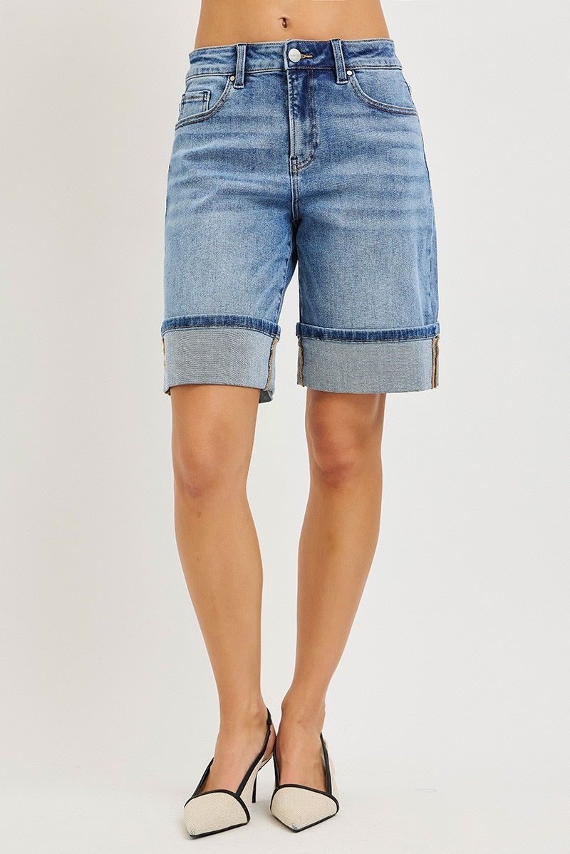 Risen Jeans Cuffed Bermuda Shorts