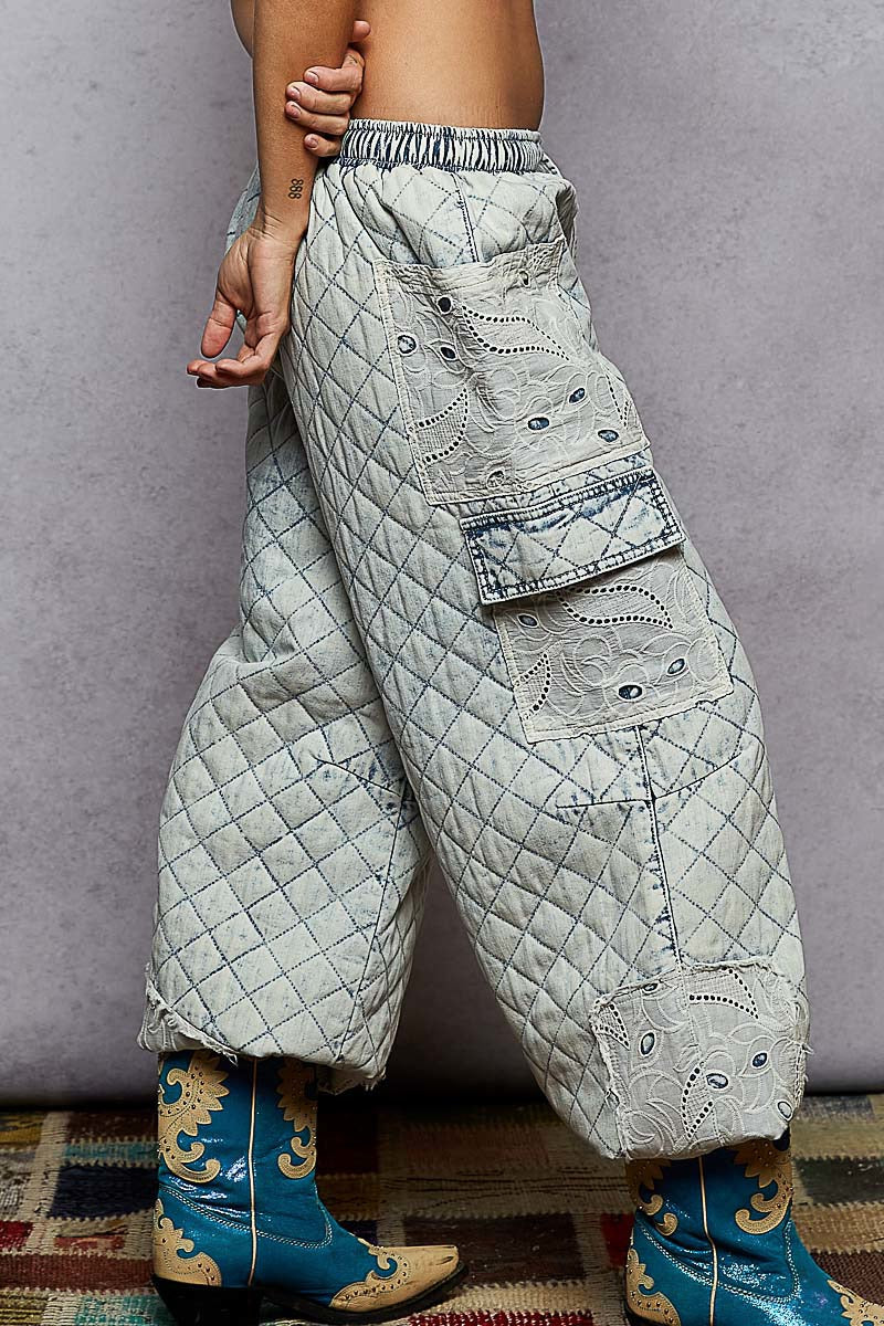 POL Quilted Denim Jogger Pants