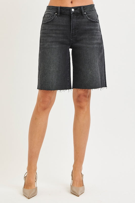 Black Raw Hem Bermuda Shorts