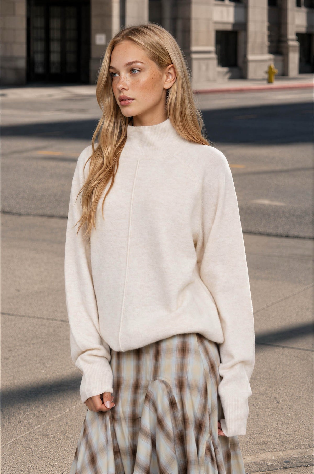 Front Seam Mock Neck Sweater