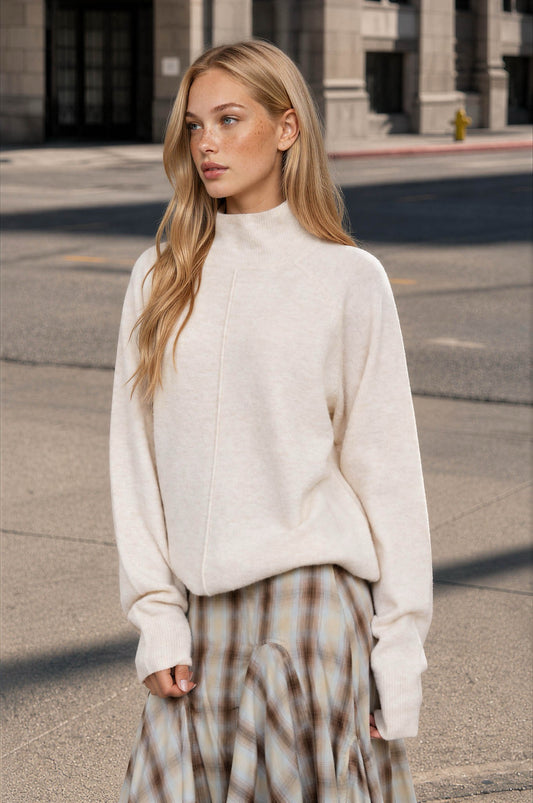 Front Seam Mock Neck Sweater