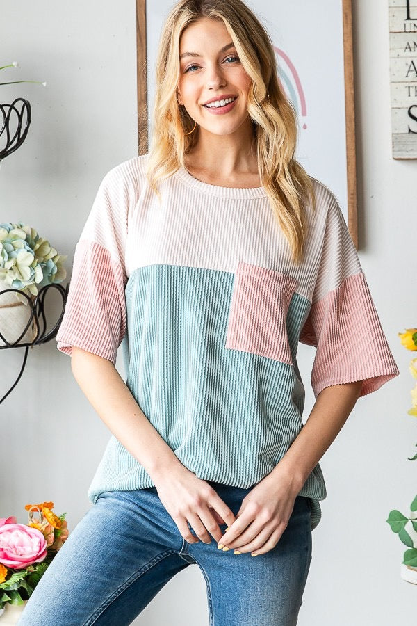 Colorblock Ribbed Pocket Top