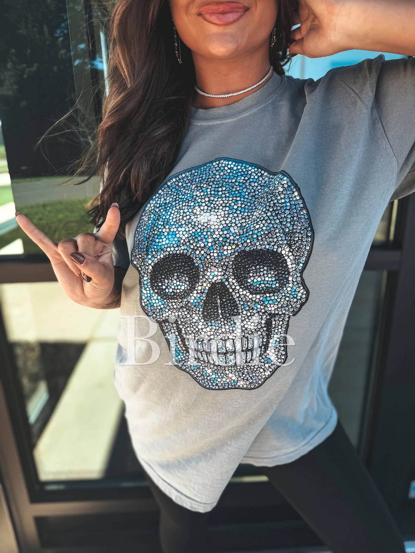 Skull Faux Rhinestone Graphic Tee