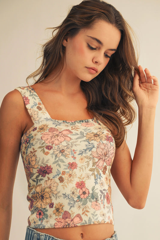 Floral Square Neck Tank Top