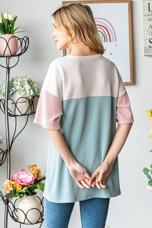 Colorblock Ribbed Pocket Top