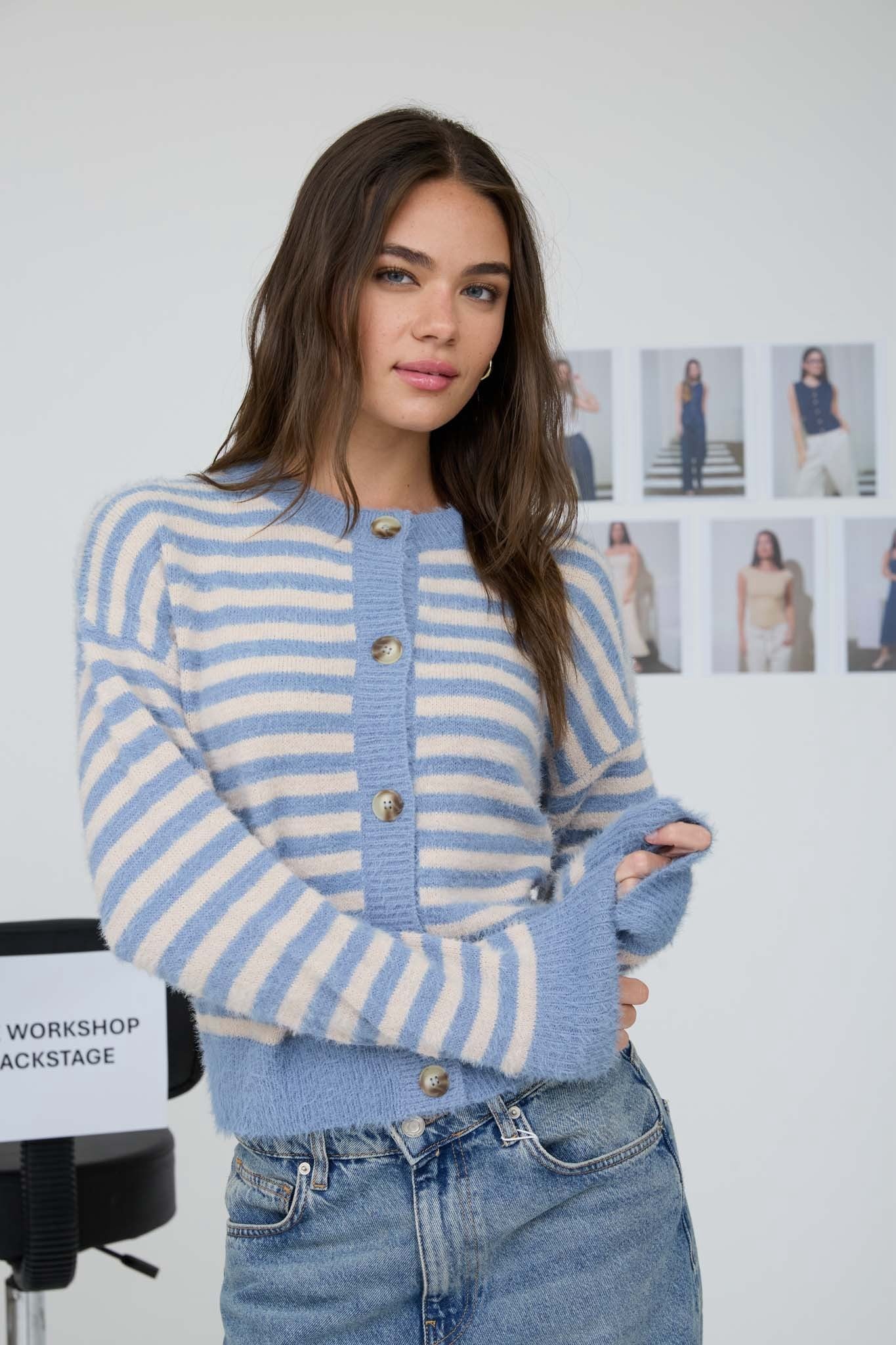Fuzzy Striped Cardigan