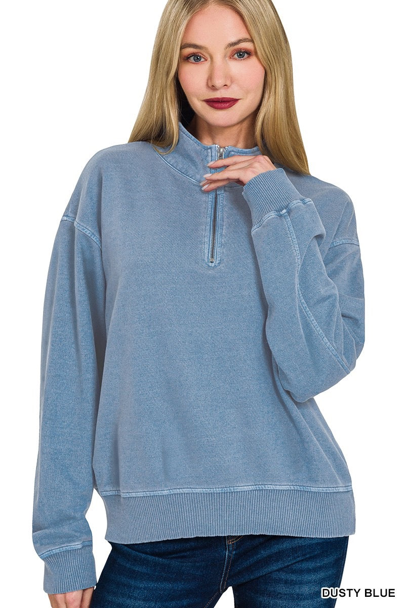 Pigment Wash Half Zip Sweatshirt