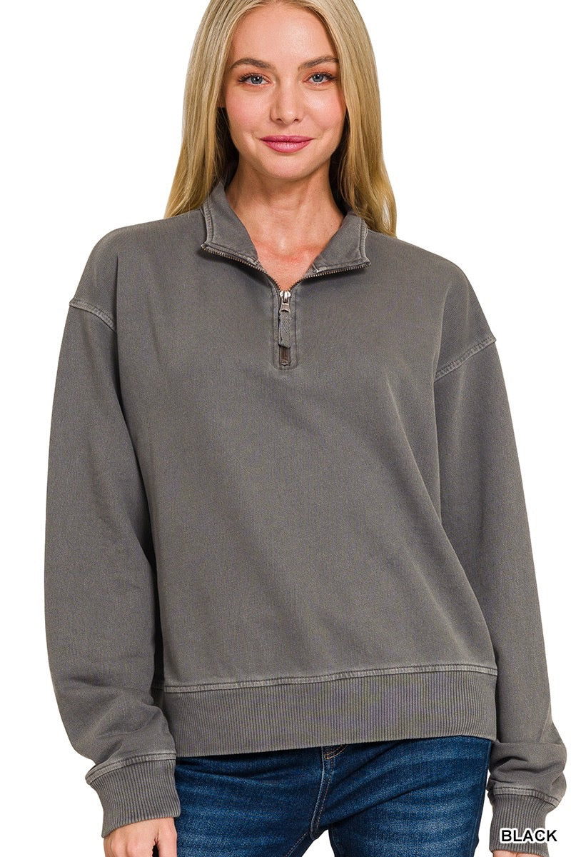 Pigment Wash Half Zip Sweatshirt