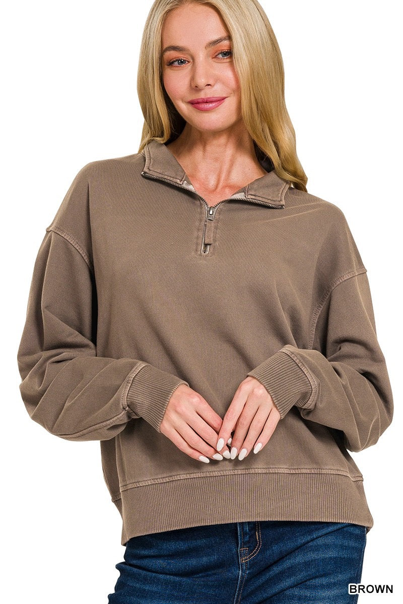 Pigment Wash Half Zip Sweatshirt