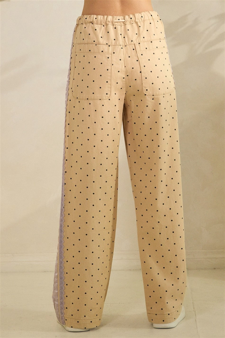 Satin Trim Polka Dot Denim Pants