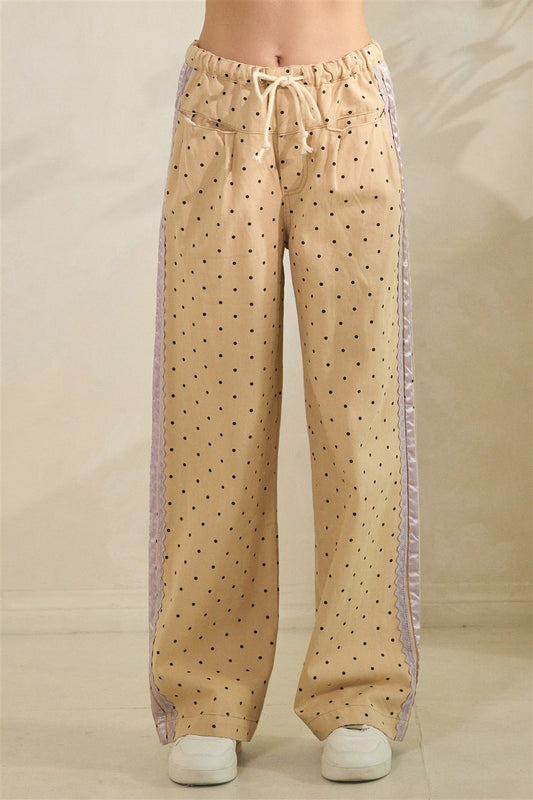 Satin Trim Polka Dot Denim Pants