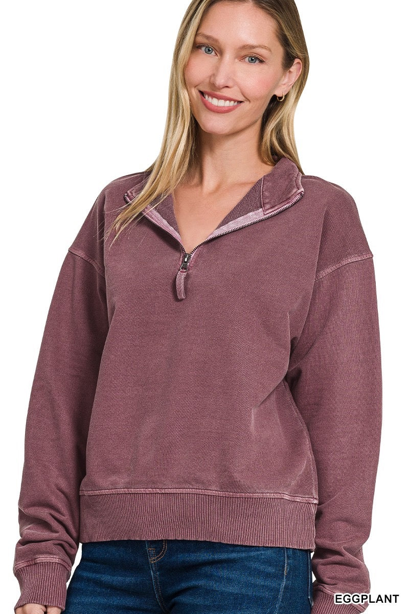 Pigment Wash Half Zip Sweatshirt