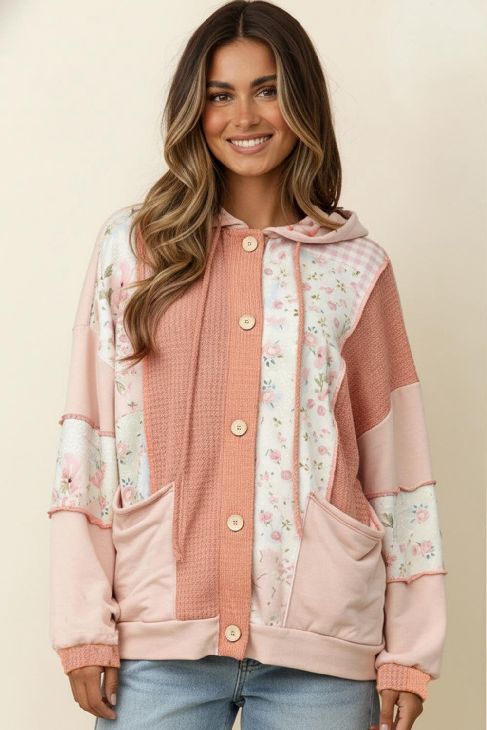 Floral Waffle Hooded Top