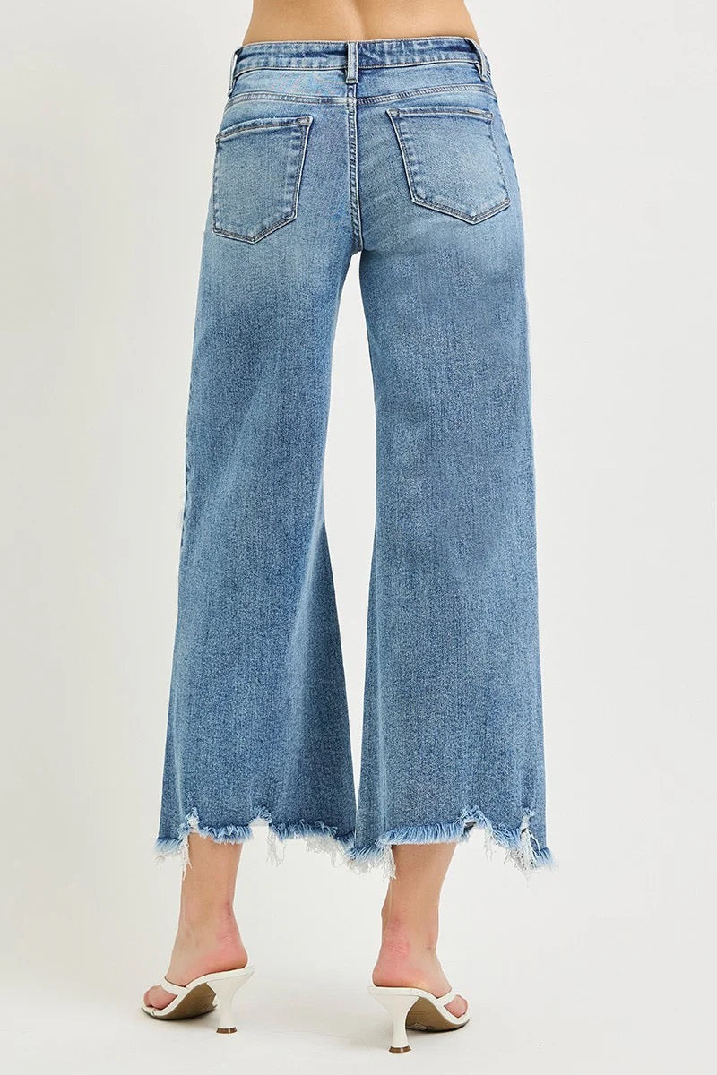 Risen Distressed Wide Crop Jeans
