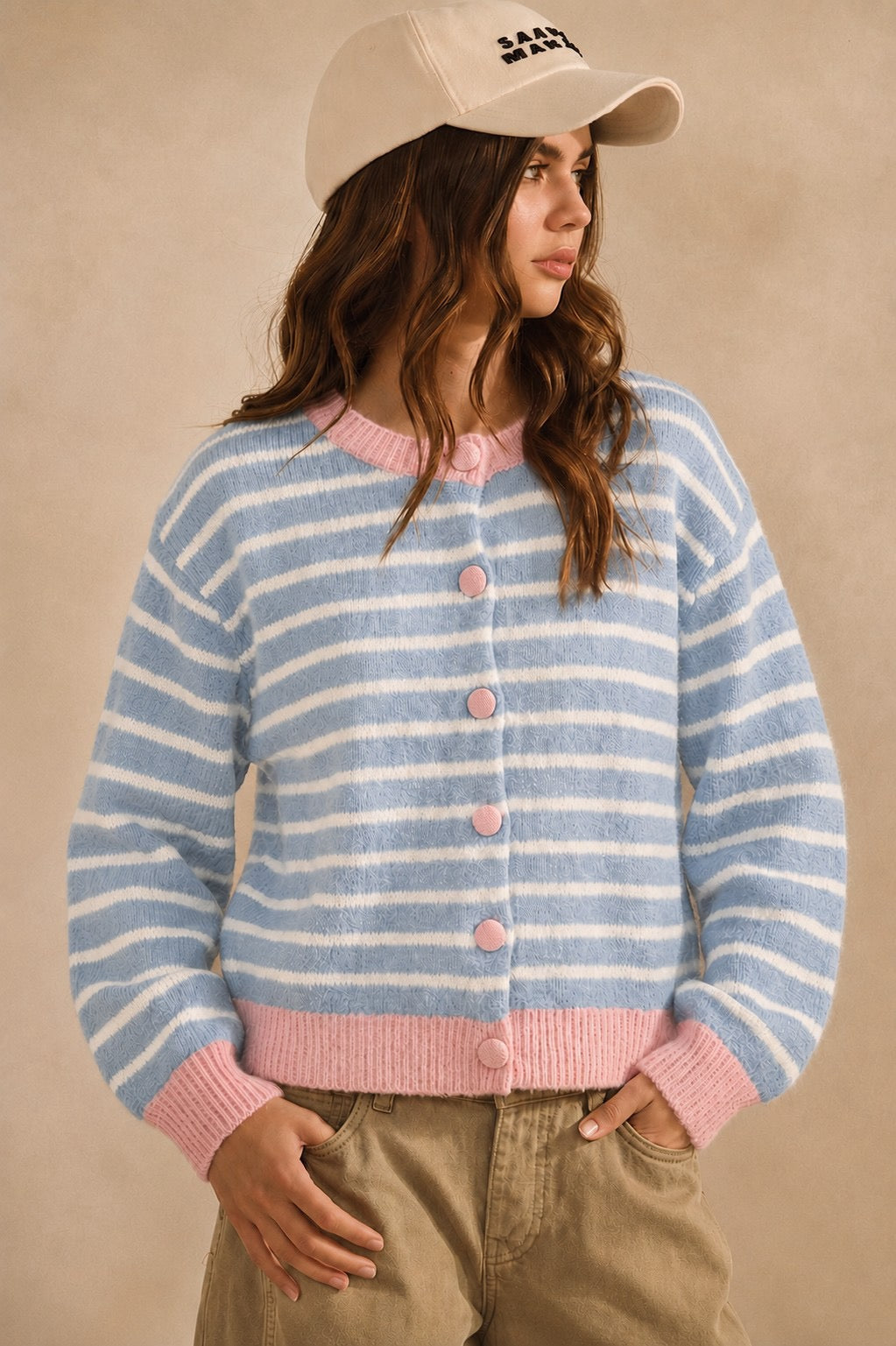 Blue Striped Cardigan Sweater