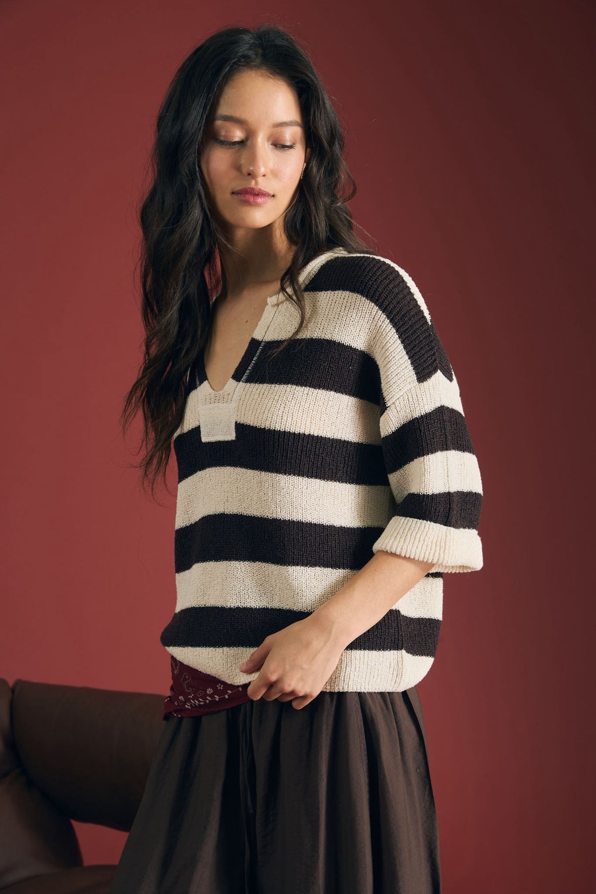 Brown Wide Stripe Sweater