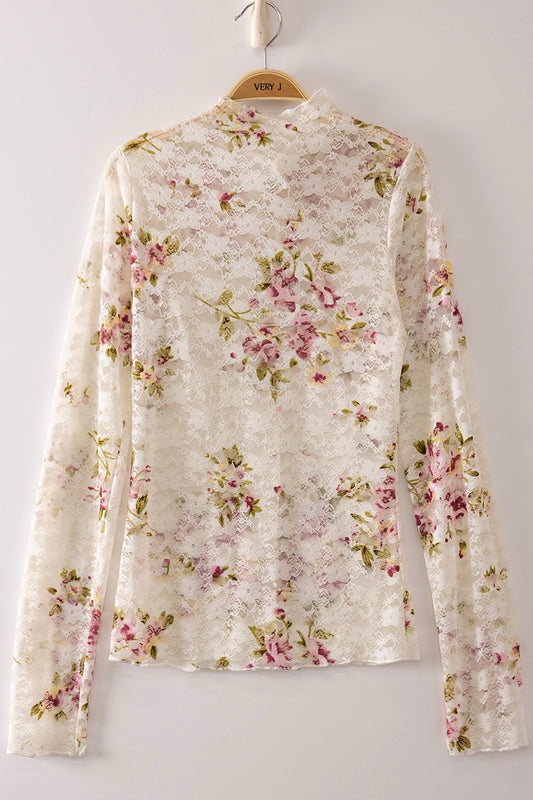 Floral Lace High Neck Top