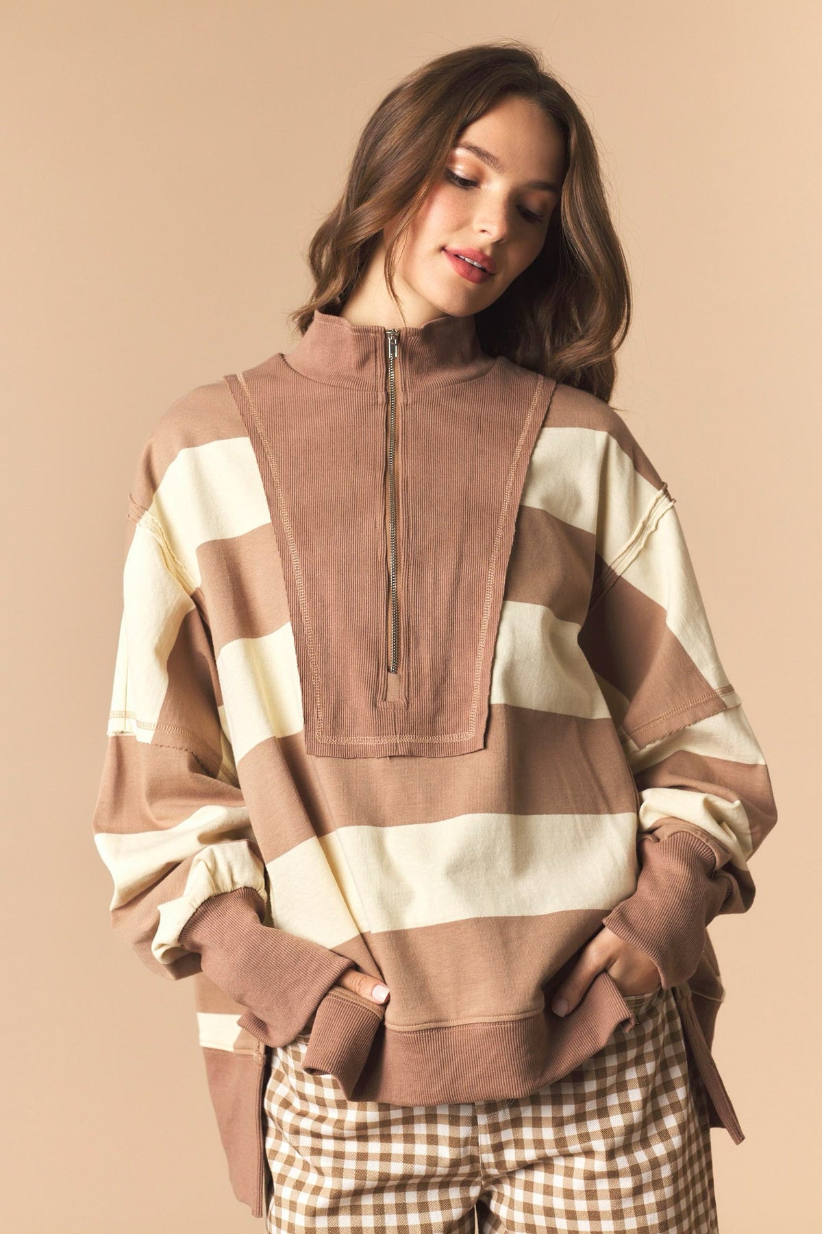 Tan Bold Stripe Pullover