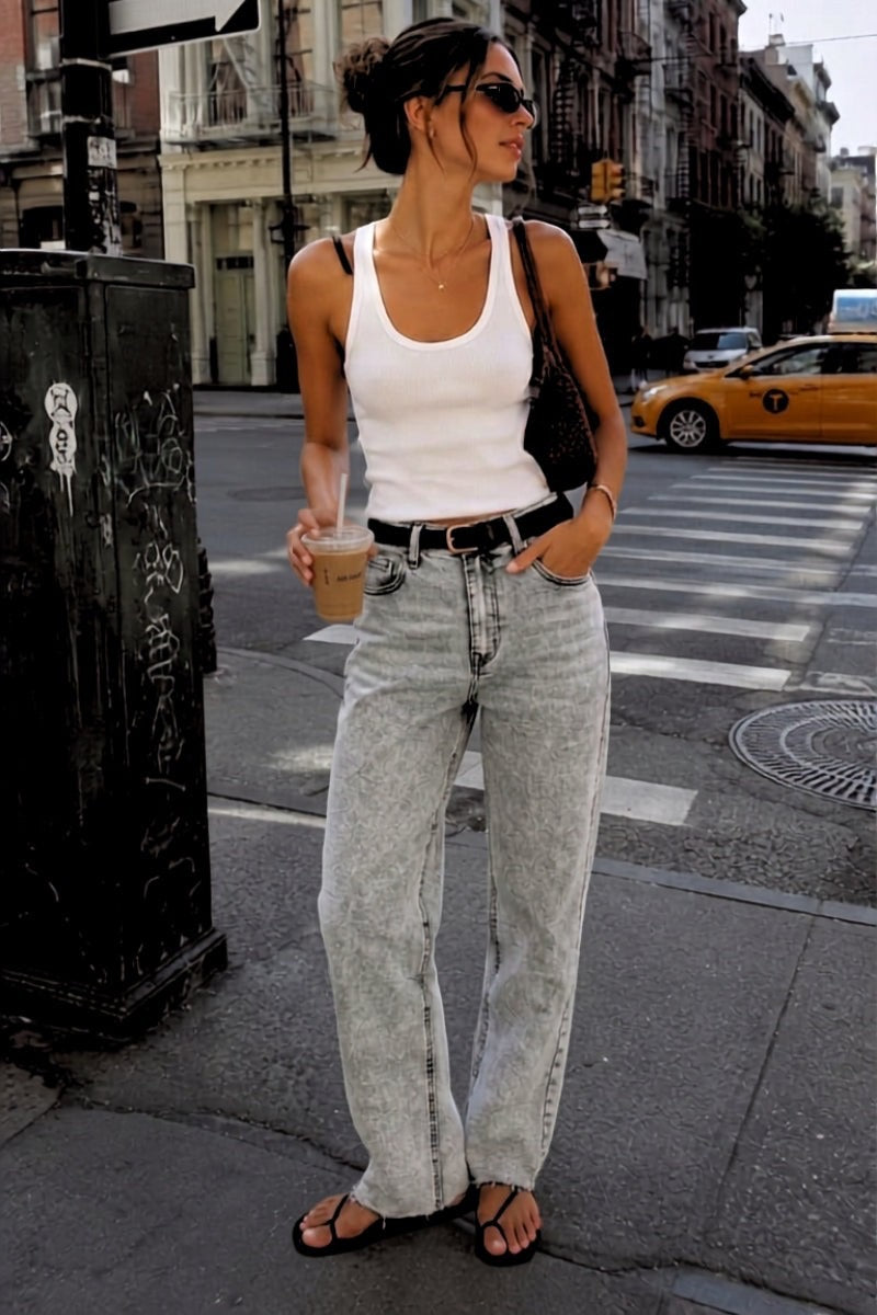Grey Wash Barrel Denim