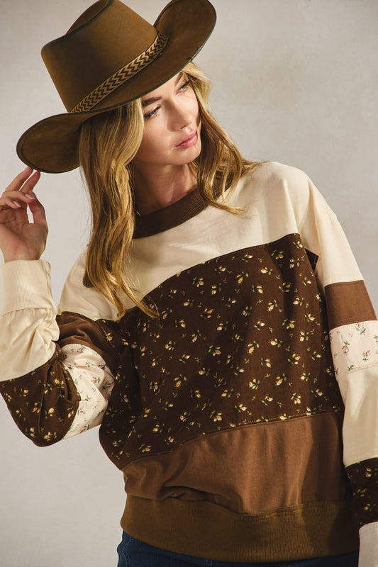 Vintage Floral Colorblock Top