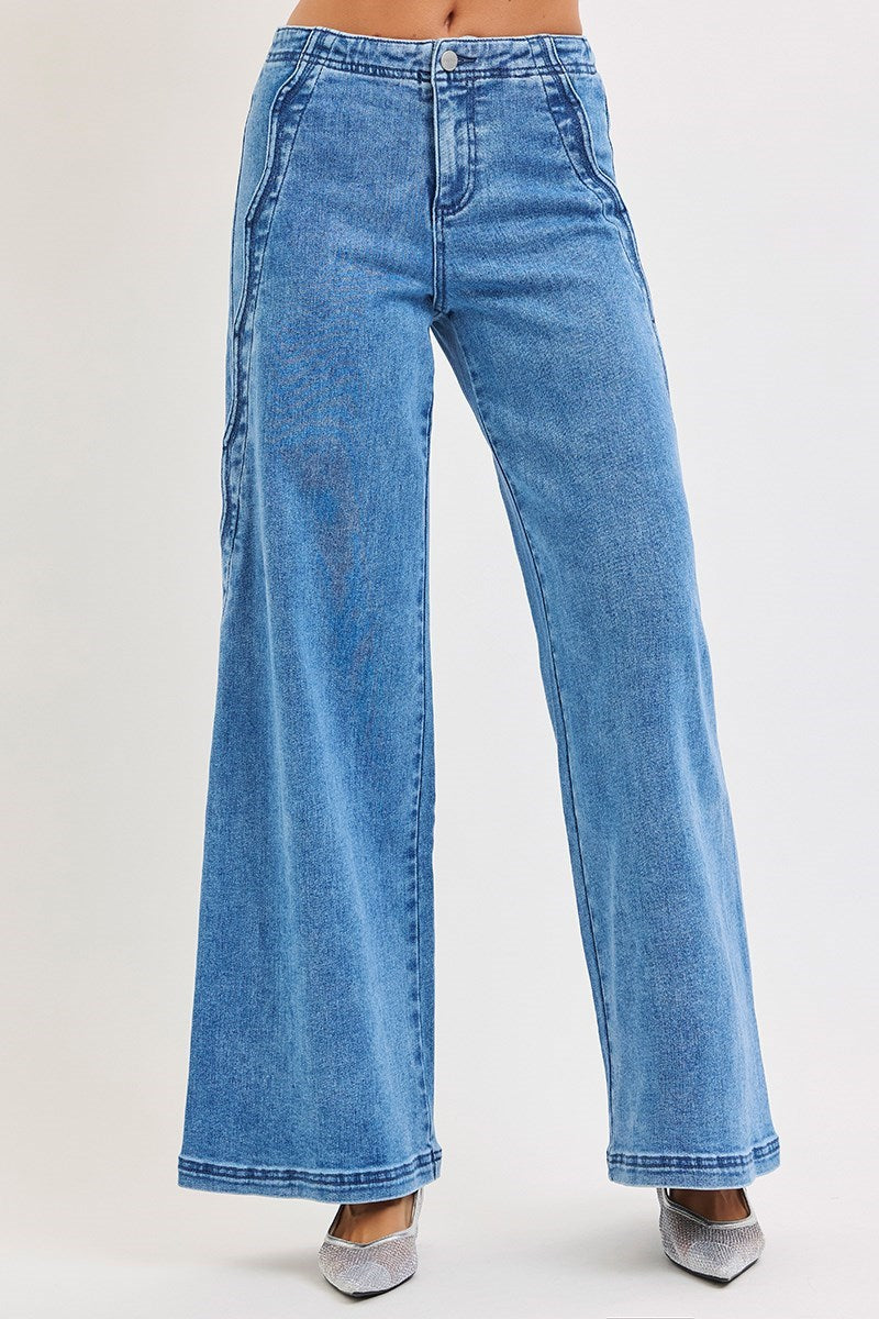 Scalloped Wide Denim Jeans