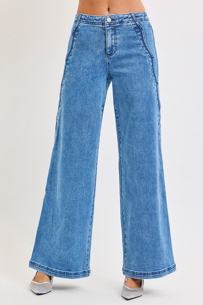 Scalloped Wide Denim Jeans