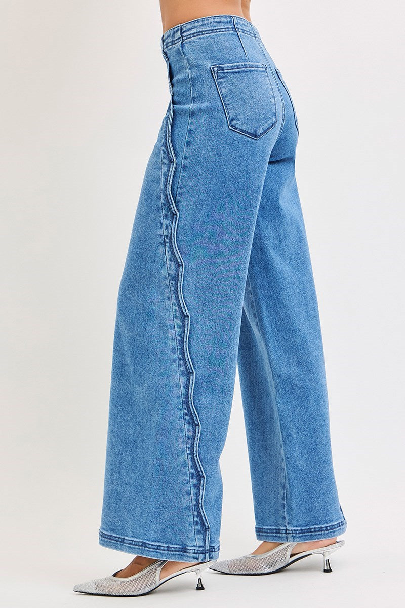 Scalloped Wide Denim Jeans